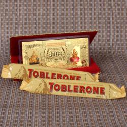 Diwali Gift Hampers - Toblorone Chocolate with Gold Plated Laxmi Kuber Currency Note