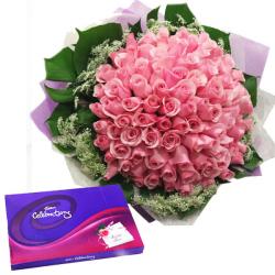 Friendship Day Gift Hampers - Pink Roses with Celebration Chocolate