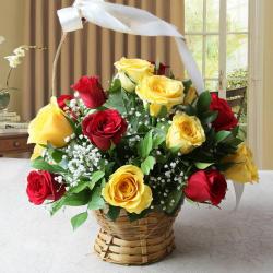 Anniversary Gifts for Elderly Couples - Red and Yellow Roses in a Basket