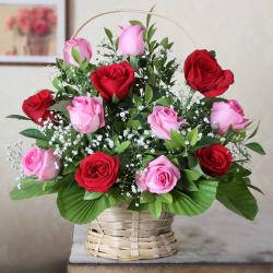 Anniversary Gifts for Couples - Twelve Red and Pink in a Basket