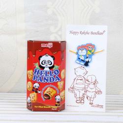 Rakhi Funny Gifts - Doraemon Nobita Rakhi and Hello Panda Chocolate Biscuits