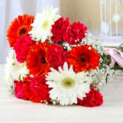 Birthday Fresh Flower Hampers - Ravishing Red and White Flower Bouquet