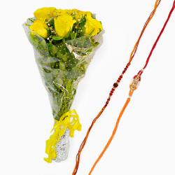 Send Rakhi Gift Rakhi with Fresh Yellow Roses To Ahmedabad