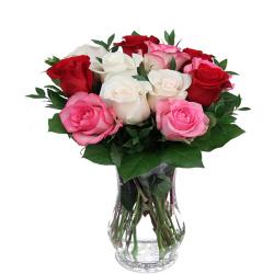 Designer Flowers - Vase Arrangement of Mix color Roses