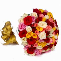 Anniversary Gifts for Grandparents - Sixty Multi Color Roses Round Bunch
