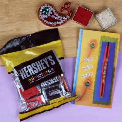 Rakhi With Chocolates - Hershey's Miniatures Chocolates Pack Rakhi Gift Combo