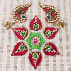 Handmade Diwali Gifts - Diwali Acrylic Pattern Rangoli with Shubh Labh Door Hanging