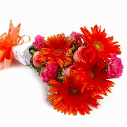 Best Wishes Gifts for New Job - Bunch of Orange Gerberas and Pink Roses with Pink Carnations