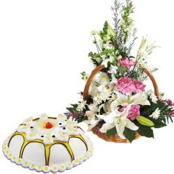 Flowers and Cake for Him - Exotic Flowers With Pineapple Cake