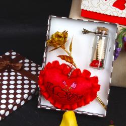 Romantic Gift Hampers for Her - GOLDEN ROSE WITH MESSAGE BOTTLE AND HEART LOVE COMBO