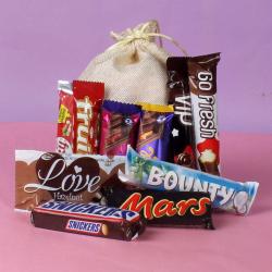 Send Chocolates Gift Jute Bag full of Imported Chocolates To Muktsar