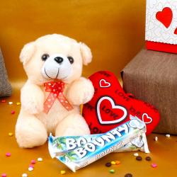 Valentines Heart Shaped Soft Toys - Teddy with Love Heart and Bounty Chocolates For Valentine Day