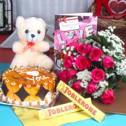 Valentine Flowers with Cake - Perfect Valentine Gift Set