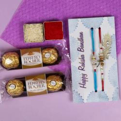 Rakhi With Chocolates - Combo of 3 Pcs of Rocher Chocolate Pack with Two Rakhi