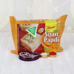 Send Bhai Dooj Gift Pure Elaichi Soan Papdi Sweets with Bhai Dooj Tikka To Bagalkot
