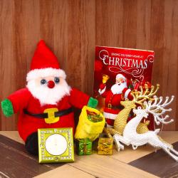 Cute Santa Claus with Reindeer and Card