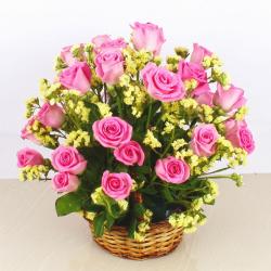 New Born Flowers - Pink Roses Basket Arrangement