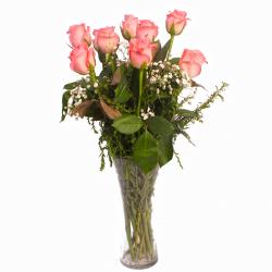 Gifts for Friend Woman - Elegant Vase of 10 Pink Roses