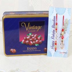 Rakhi to Canada - Vintage Luxury Raisins Chocolate Box with Bhaiya Bhabhi Rakhi - Canada
