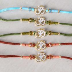 Set Of 5 Rakhis - Pack of Five Crystal Beads with Om Rakhi
