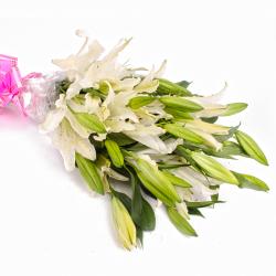 Condolence Gifts for Coworkers - Dozen White Lilies Hand Bunch