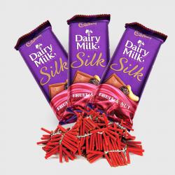 Diwali Combo of 3 Bar of Dairy milk Silk with Red Firecrackers