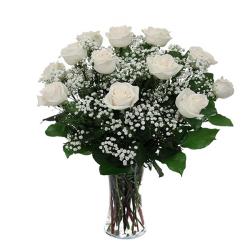 Condolence Flowers - Fresh White Roses In Vase