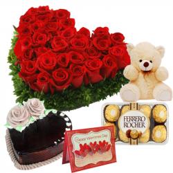 Valentine Flowers with Teddy Soft Toy - Love Special Treat