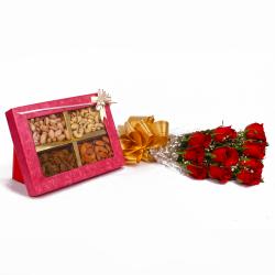 Assorted Flowers - Dryfruits and Ten Red Roses Combo