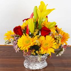 Flowers for Men - Eighteen Mix Flowers Arrangement in Basket