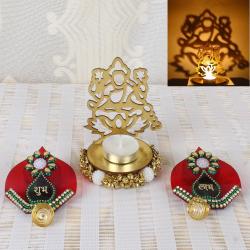Home Decor Gifts Online - Diwali Laxmi Shadow Diya with Acrylic Shubh Labh Door Hanging