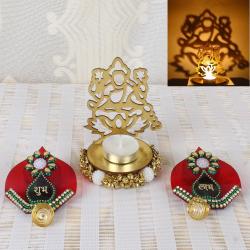 Diwali Gift Items - Diwali Laxmi Shadow Diya with Acrylic Shubh Labh Door Hanging