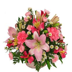 Basket Arrangement - Pink Seasonal Flowers Basket