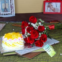 Mothers Day Gifts to Amritsar - Pineapple cake and Roses For Mom