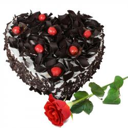 Valentine Heart Shaped Cakes - Single Rose with Heart Shape Black Forest Cake