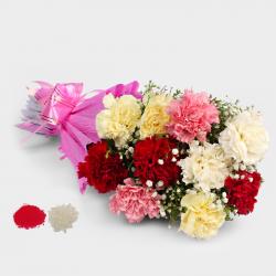 Bhai Dooj Gift Hampers - Bhai Dooj Gift of 10 Mix Carnation Bouquet