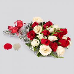 Bhaiya Dooj Red and White Roses Bouquet