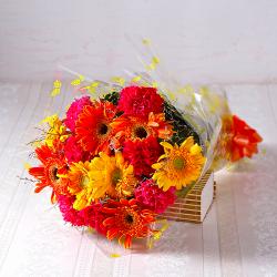 Anniversary Gifts for Him - Bouquet of Bright Colour Carnations and Gerberas
