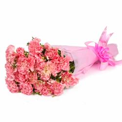 Get Well Soon Flowers - Fifteen Baby Pink Carnations Tissue Packed