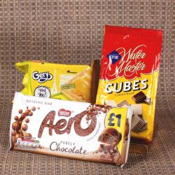 Send Chocolates Gift Cheese Crackers with Wafer Cubes and Aero Chocolate To Kupwara