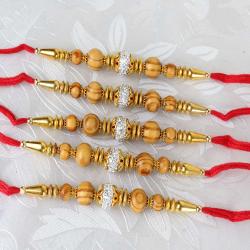 Set Of 5 Rakhis - Set of Five Sandalwood Designer Rakhi