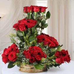 Sorry Gifts for Wife - Designer Arrangement of Fifty Red Roses in Basket