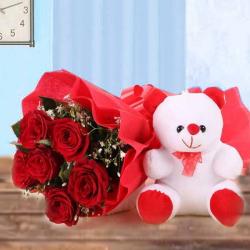 Romantic Gift Hampers for Him - Combo of Flower and Teddy