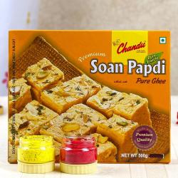 Holi Sweets and Gujiyas - Soan Papdi Sweets with Two Holi Colors