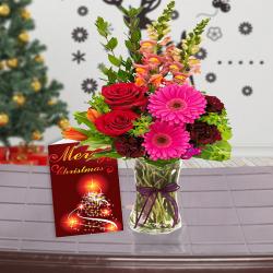 Christmas Gifts Citywise - Christmas Card and Mix Flowers Bouquet for Christmas