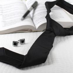 Valentine Mens Accessories Gifts - Black Modest Tie with Cufflinks