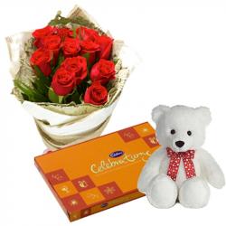 Valentine Gifts for Kids - Teddy Bear With Roses Bunch And Celebration