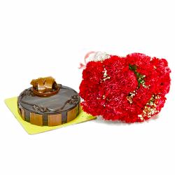 Flowers and Cake for Him - 20 Red Carnatons and Chocolate Cake