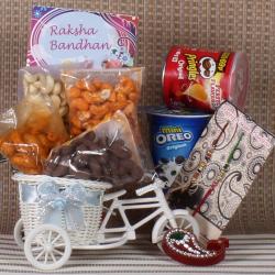 Rakhi With Chocolates - Rakhi Cycle Basket Dry fruits Chocolates