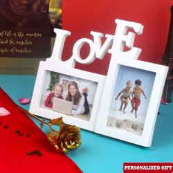 Anniversary Photo Frames - Dual Love Frame with Golden Rose for Mummy